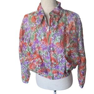 Vintage Magic Mushroom Bali Cropped Lace Bomber Jacket